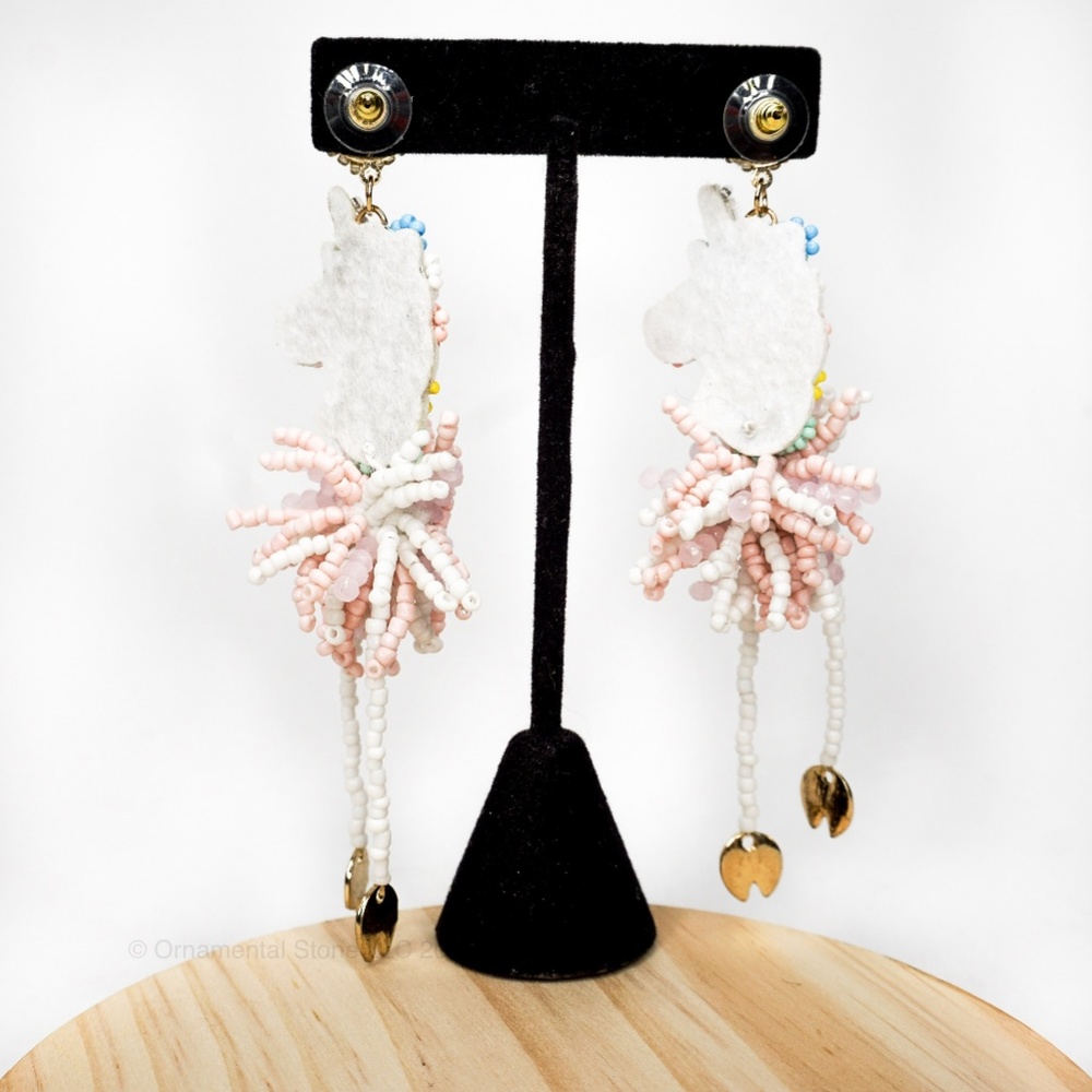 Unicorn Beaded Pastel Statement Dangle Earrings 58 - Picture 5 of 5